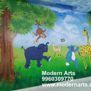 3d cartoon animal wall painting in mumbai-navi mumbai-panvel