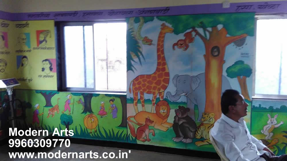 Anganwadi ZP school wall painting kolhapur-pune-nahik