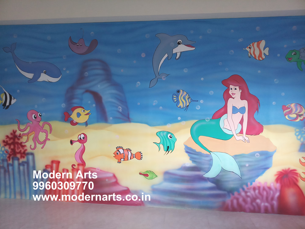 Play school mermaid cartoon wall painting Mumbai-Pune-aundh-baner