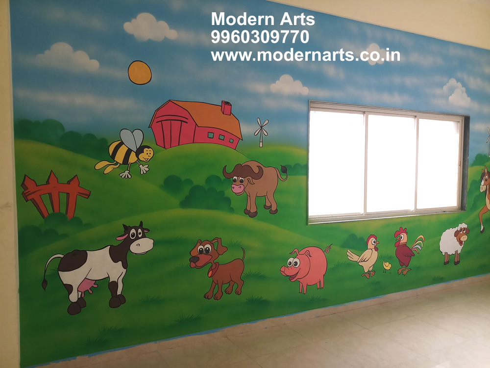 wall painting services for play school in pune-mumbai-moshi-chakan