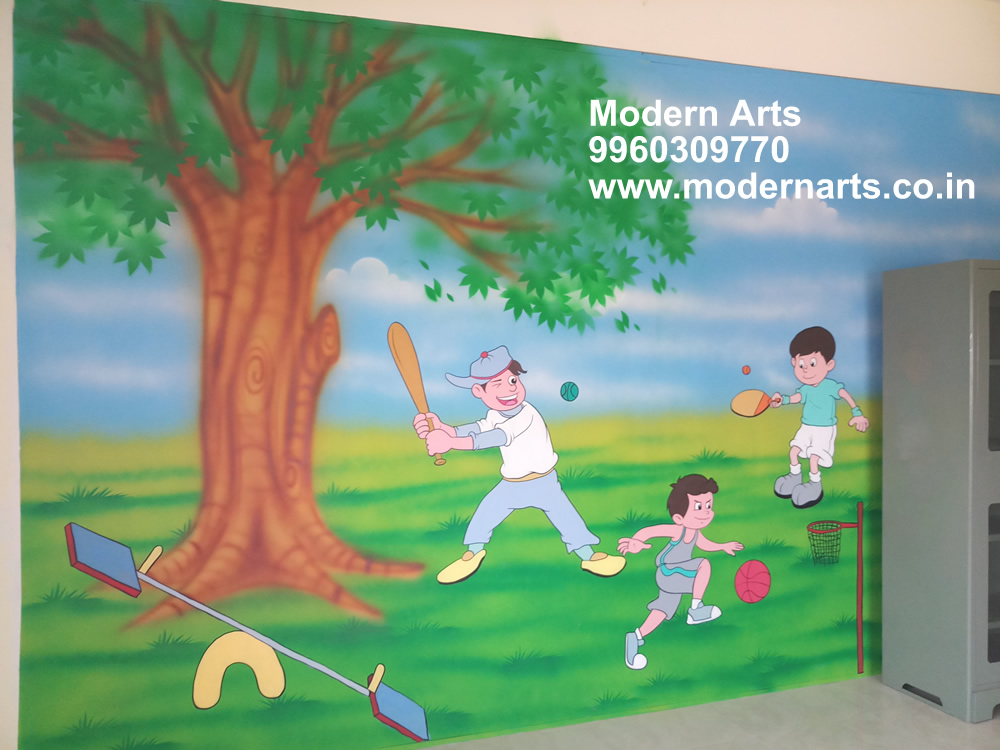 classroom cartoon wall painting artist mumbai-navi mumbai