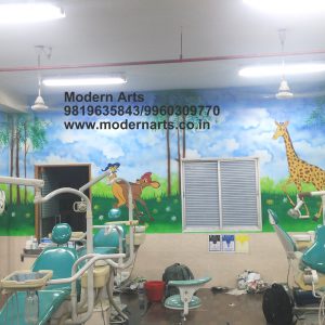 Cartoon wall painting for children's hospital in Pune