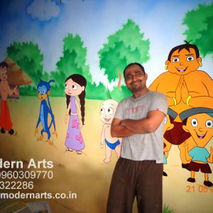 cartoon bheem wall painting for kids in Play school